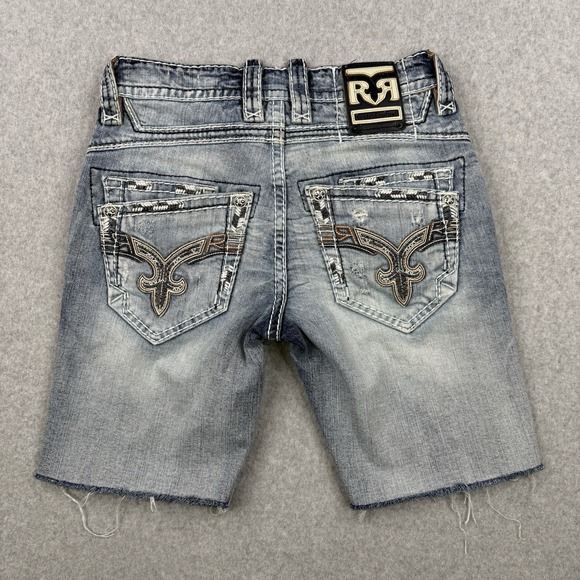 Rock Revival Shorts Mens 29 Light Wash Denim Cadda Boot Jorts Stretch Distressed - Picture 1 of 16